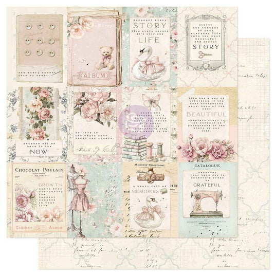 Buttons & Keepsakes Collection Scrapbook Paper - A Heart Full of Memories | 1 sheet, 12 x 12 | Frank Garcia | Prima Marketing Inc