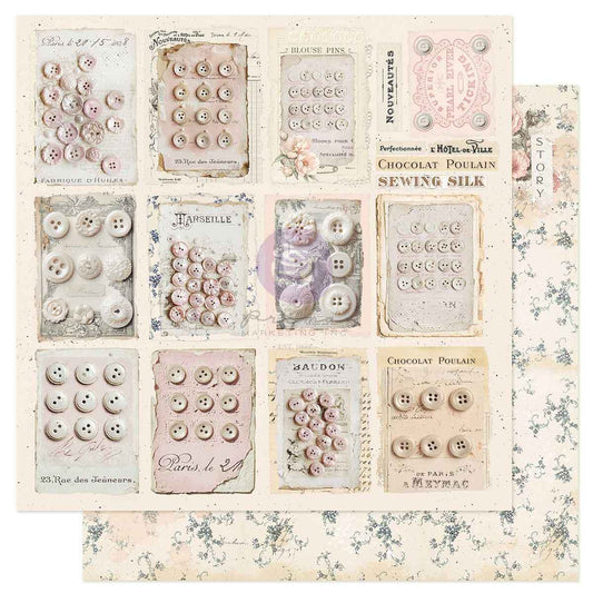 Buttons & Keepsakes Collection Scrapbook Paper - Tattered Beauties | 1 sheet, 12 x 12 | Frank Garcia | Prima Marketing Inc