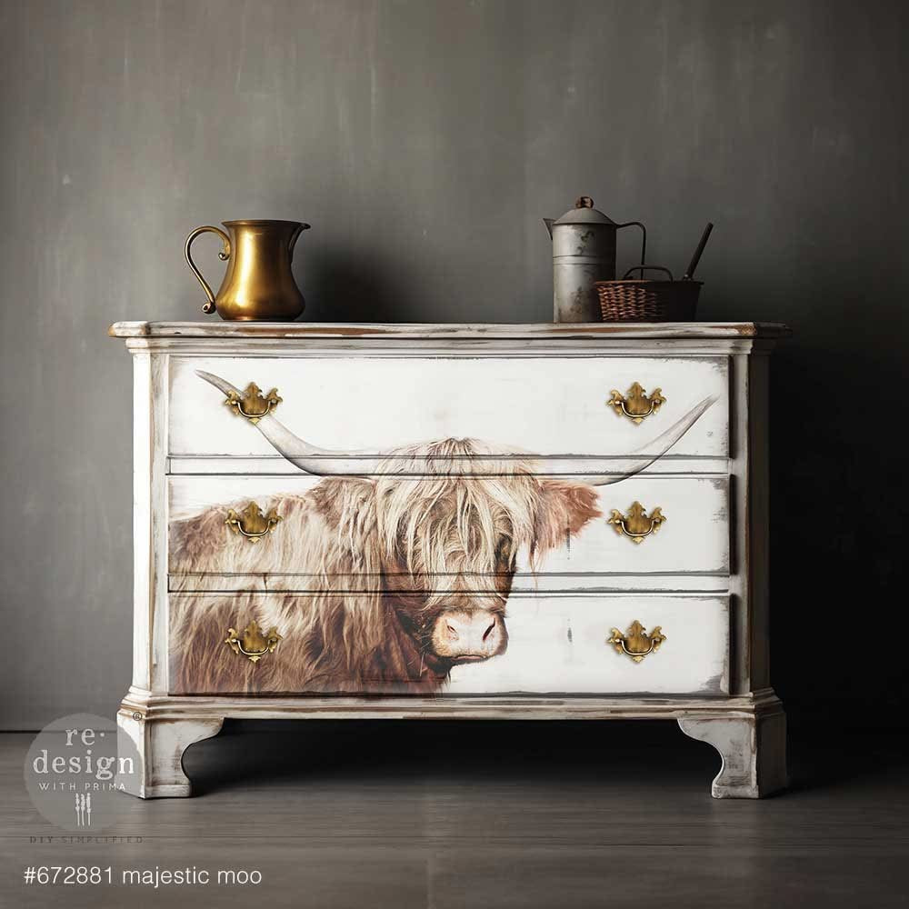 A1 Decoupage Fiber - Majestic Moo | 1 pc, 23.4”x33.1” | Highland Cow | Redesign with Prima