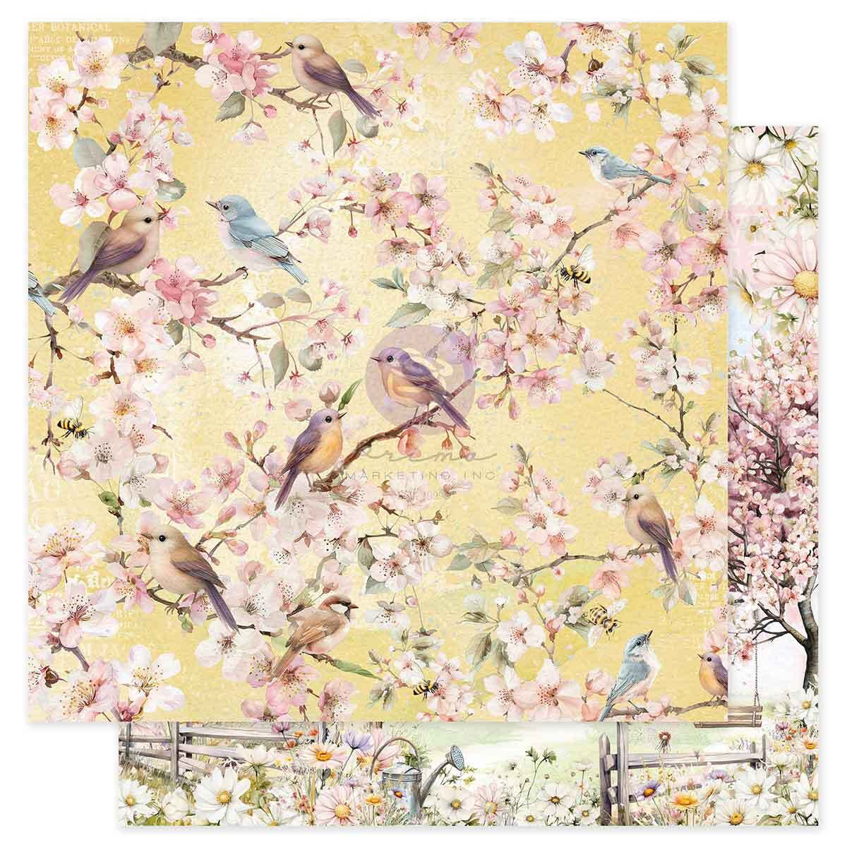 Among the Wildflowers Collection Scrapbook Paper - Birdsong in Bloom | 1 sheet, 12x12 | Three Girls Tale | Prima Marketing Inc
