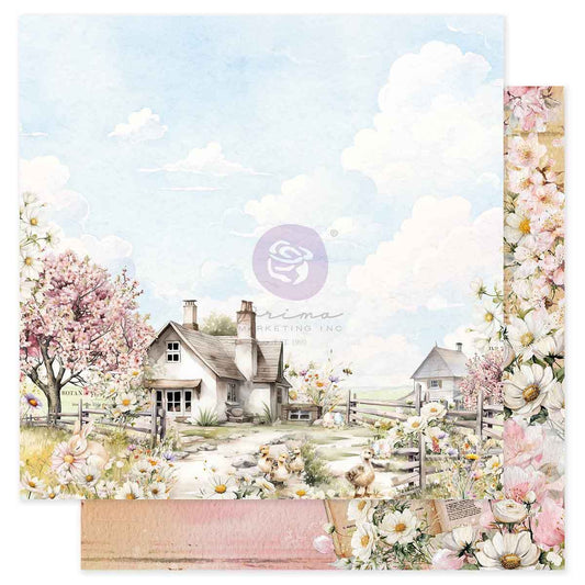 Among the Wildflowers Collection Scrapbook Paper - In Full Bloom | 1 sheet, 12”x12” | Three Girls Tale | Prima Marketing Inc