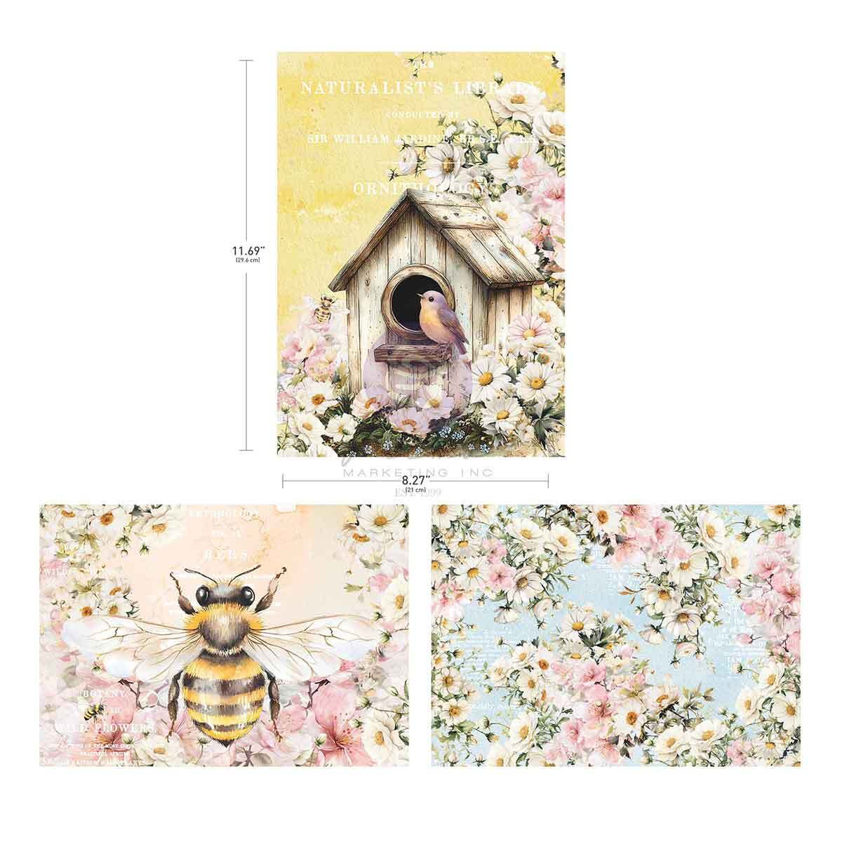 Among the Wildflowers A4 Decoupage Fiber | 3 sheets, 8.3 x 11.7” | Three Girls Tale | Prima Marketing Inc