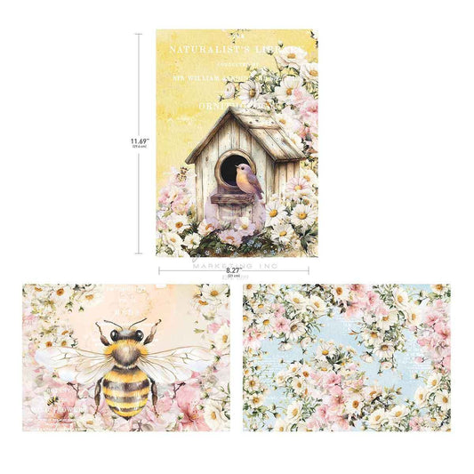 Among the Wildflowers A4 Decoupage Fiber | 3 sheets, 8.3 x 11.7” | Three Girls Tale | Prima Marketing Inc