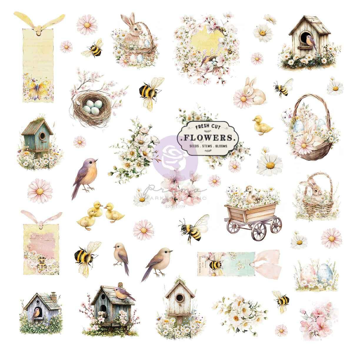 Among the Wildflowers Collection Ephemera - Spring Bits, 96 pcs | Three Girls Tale | Prima Marketing Inc