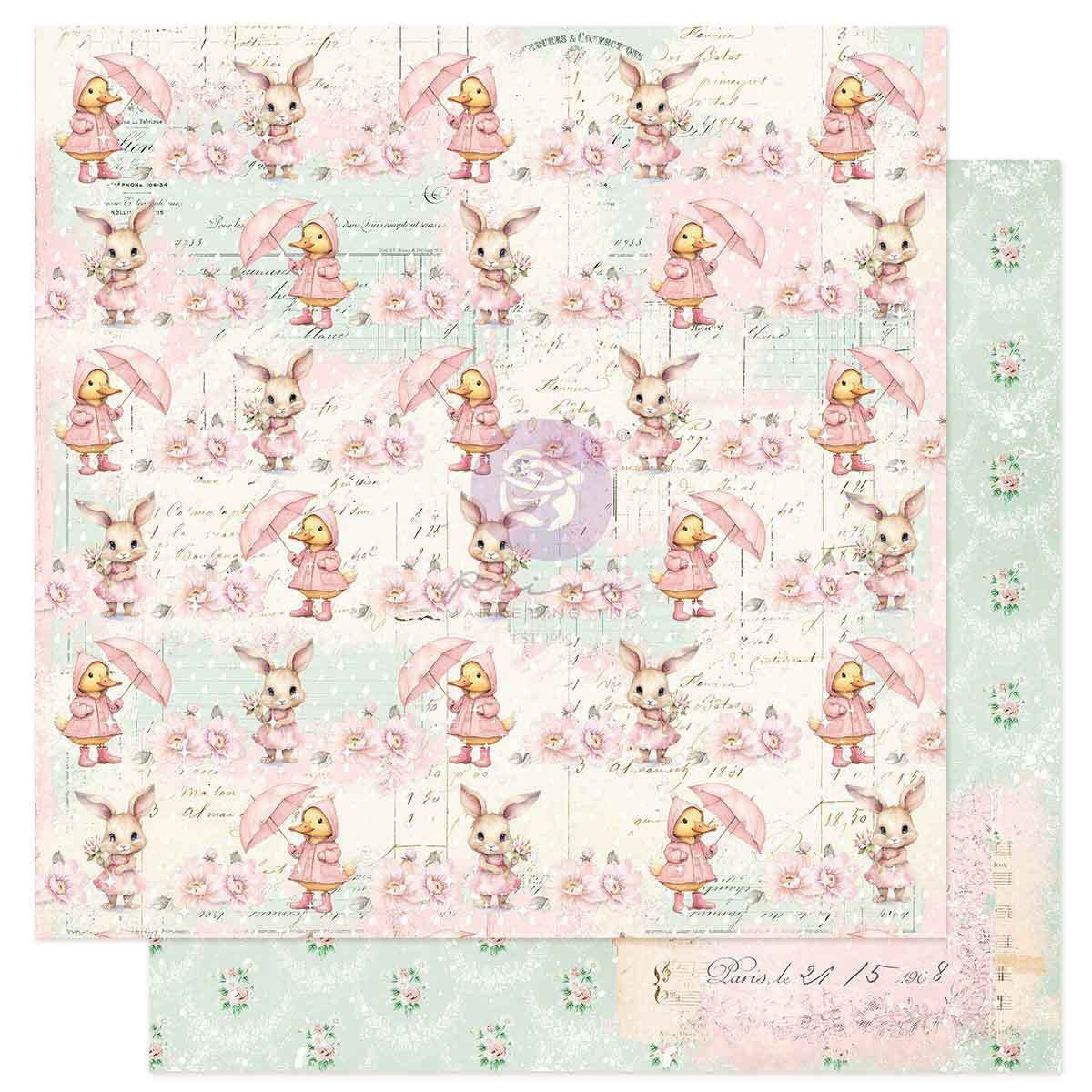 Sweet Spring Collection Scrapbook Paper - Playing in the Rain | 1 sheet, 12 x 12 | Frank Garcia | Prima Marketing Inc