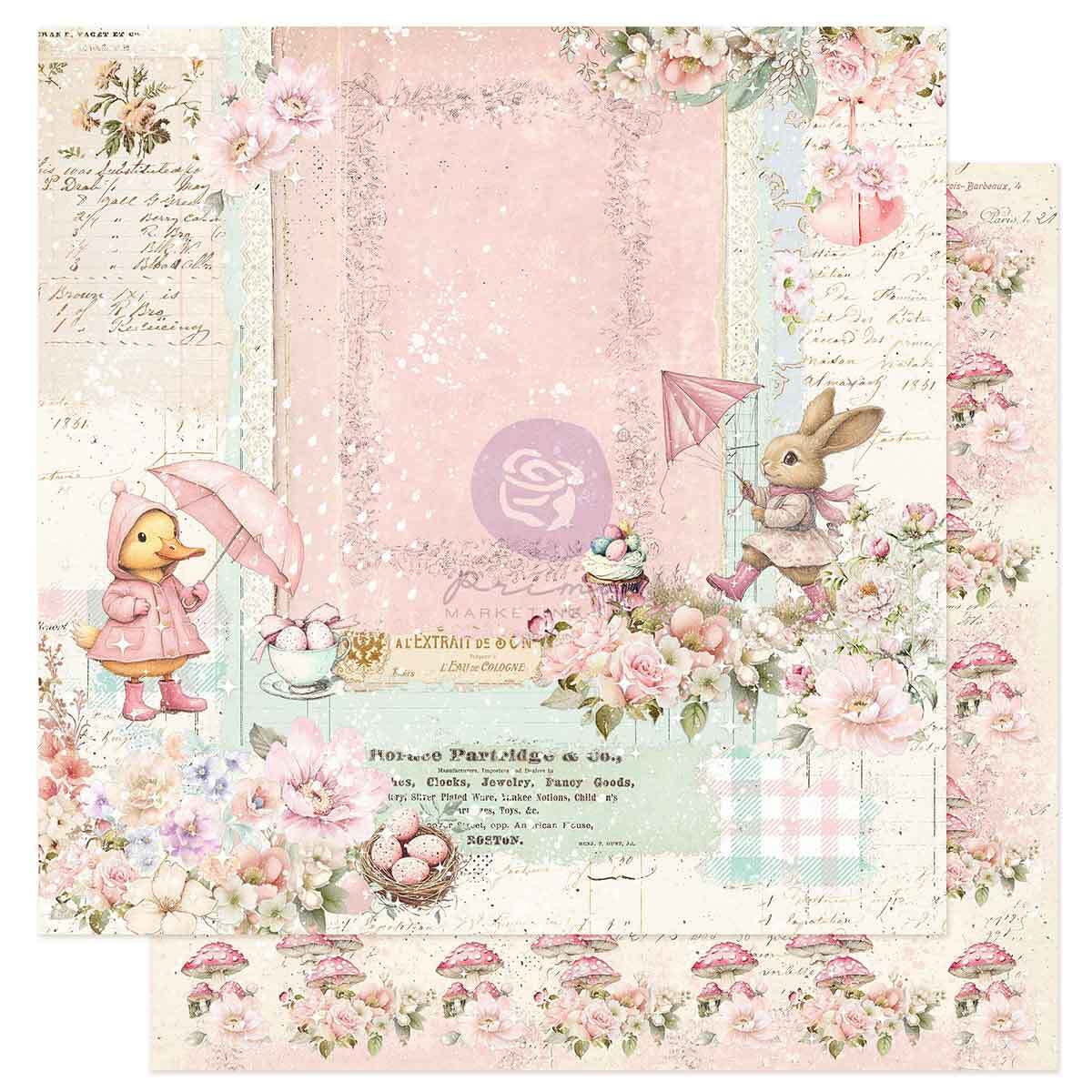 Sweet Spring Collection Scrapbook Paper - Rainy Day Kisses | 1 sheet, 12 x 12 | Frank Garcia | Prima Marketing Inc