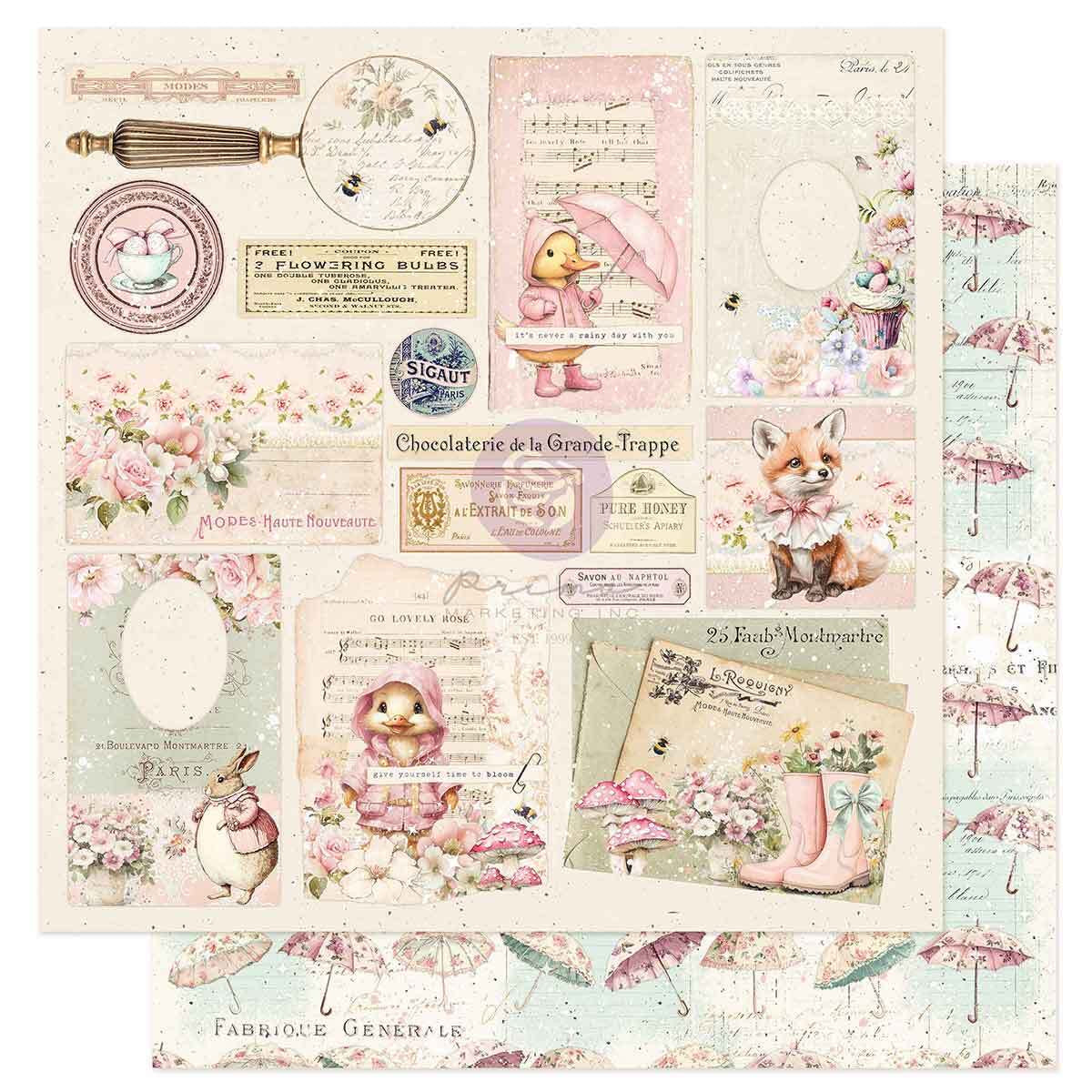 Sweet Spring Collection Scrapbook Paper - Never A Rainy Day With You | 1 sheet, 12 x 12 | Frank Garcia | Prima Marketing Inc