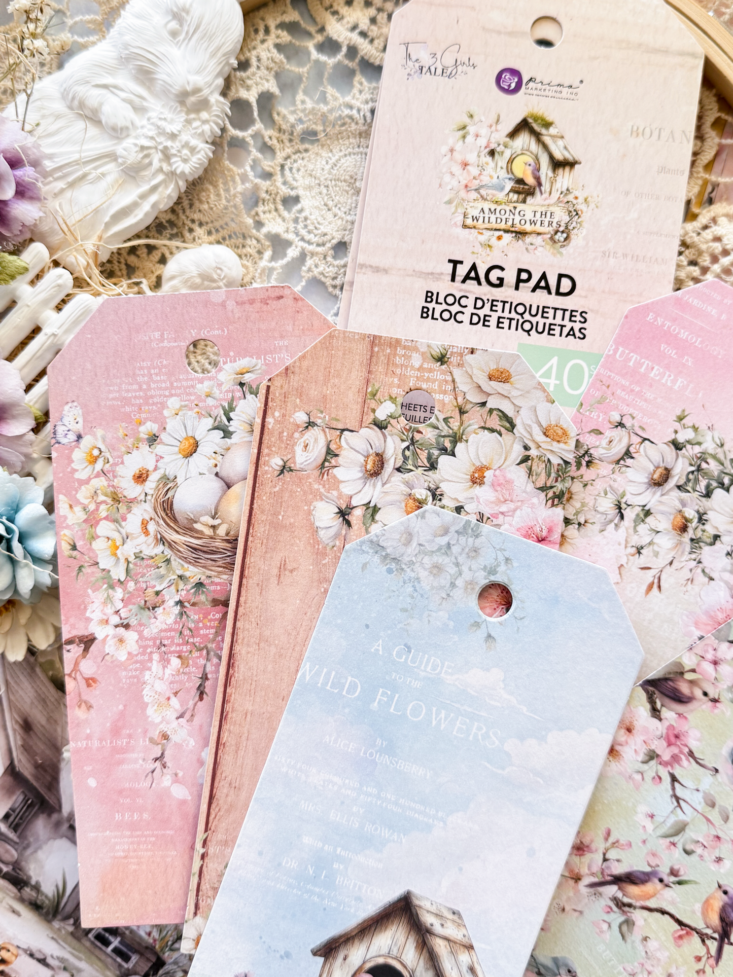 Among the Wildflowers Collection Tag Pad | 40 sheets | Three Girls Tale | Prima Marketing Inc