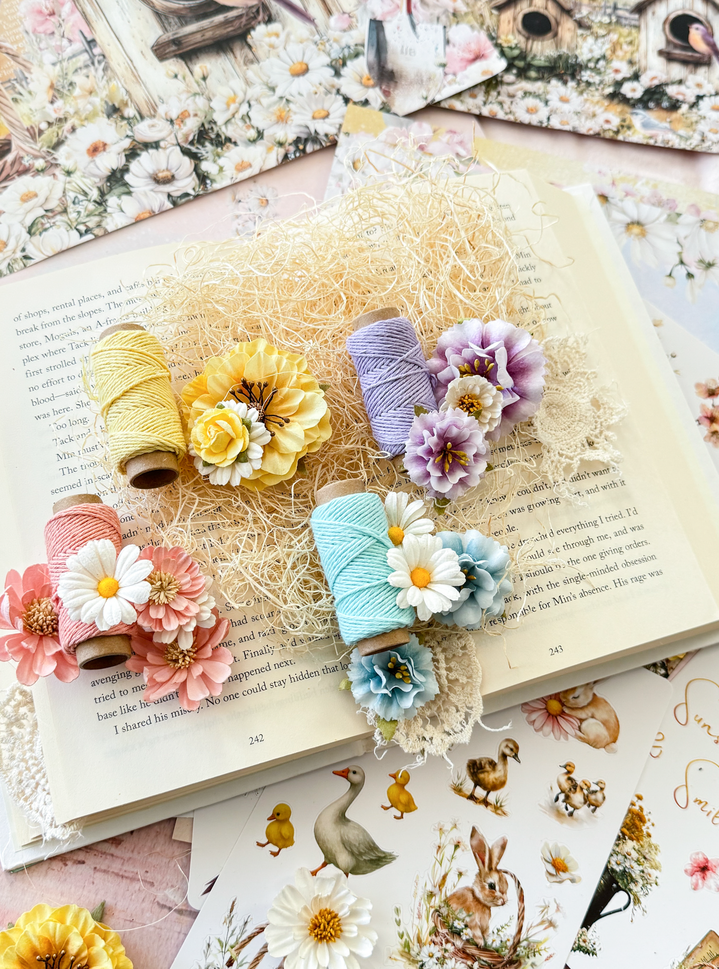 Among the Wildflowers Collection Yarn Spools | 4 colors | Three Girls Tale | Prima Marketing Inc