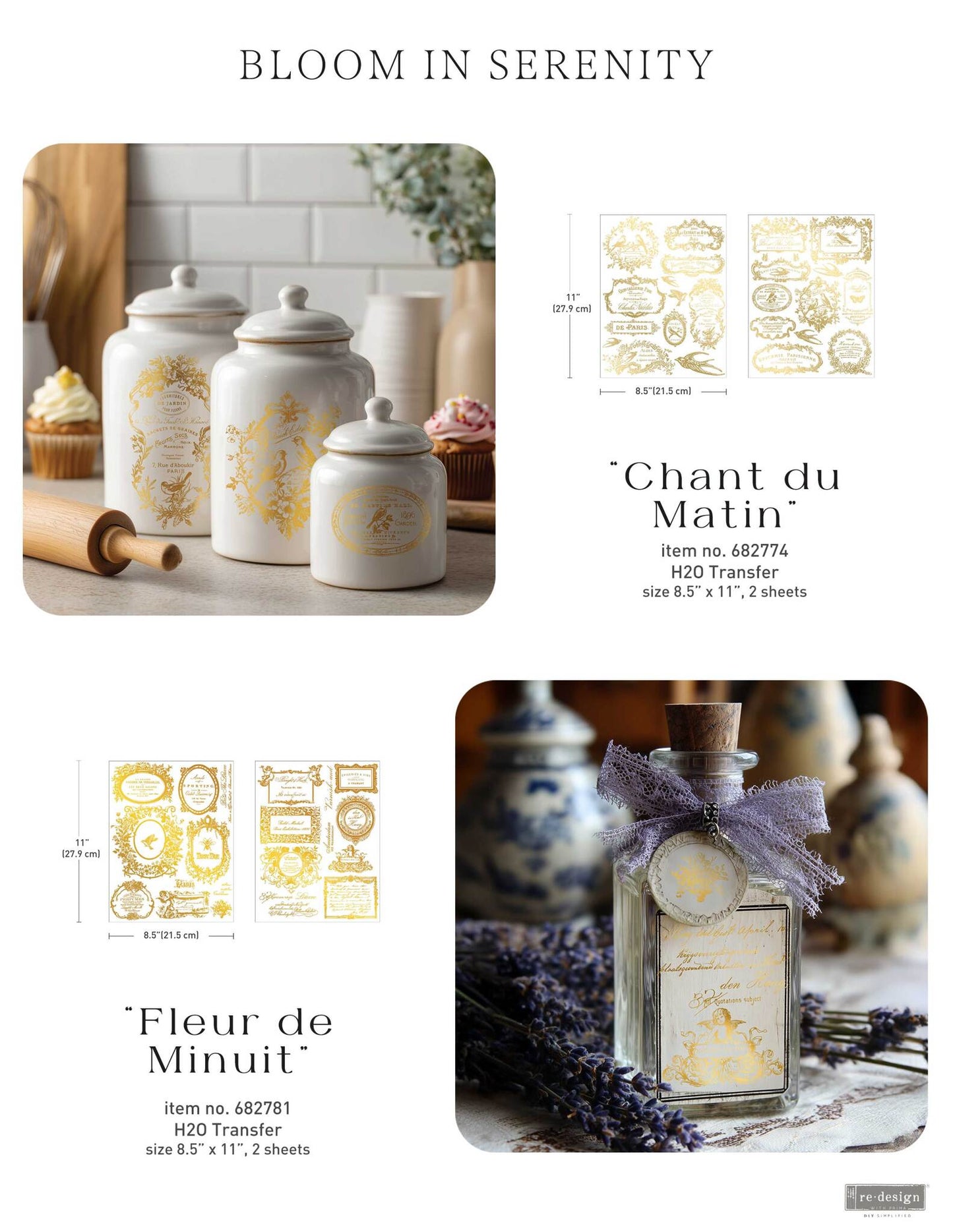 H2O Transfers Gold - Fleur De Minuit | 8.5" x 11.5" | Redesign with Prima