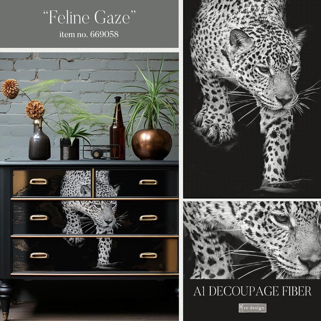 A1 Decoupage Fiber - Feline Gaze | 1 sheet, 23.4”x33.1”| Monochrome | Redesign with Prima