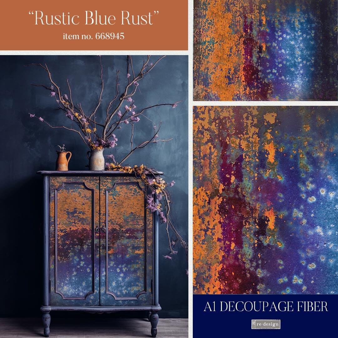 A1 Decoupage Fiber - Rustic Blue Rust | 1 pc, 23.4”x33.1” | Redesign with Prima