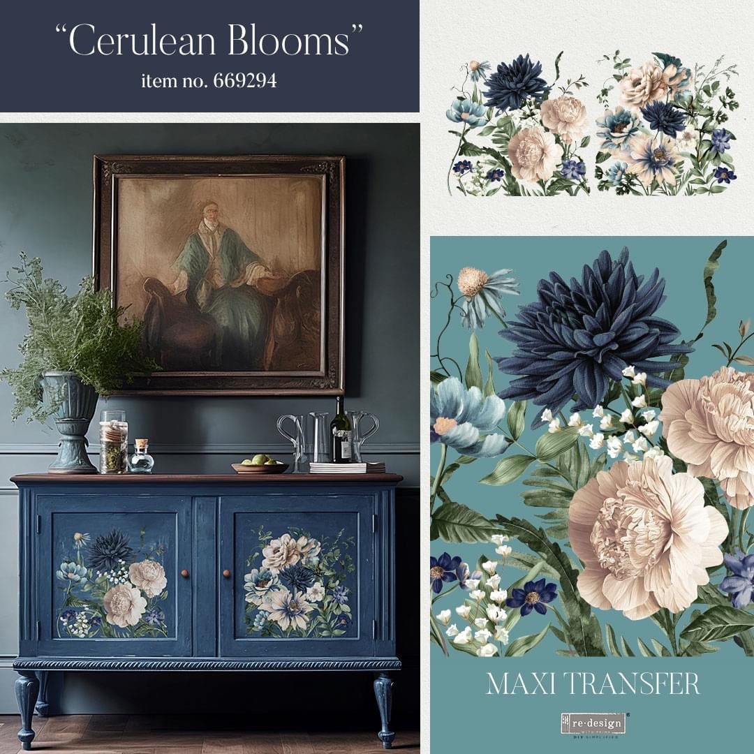 Maxi Decor Transfer® - Cerulean Blooms | 2 pc, 12”x12” | Redesign with Prima