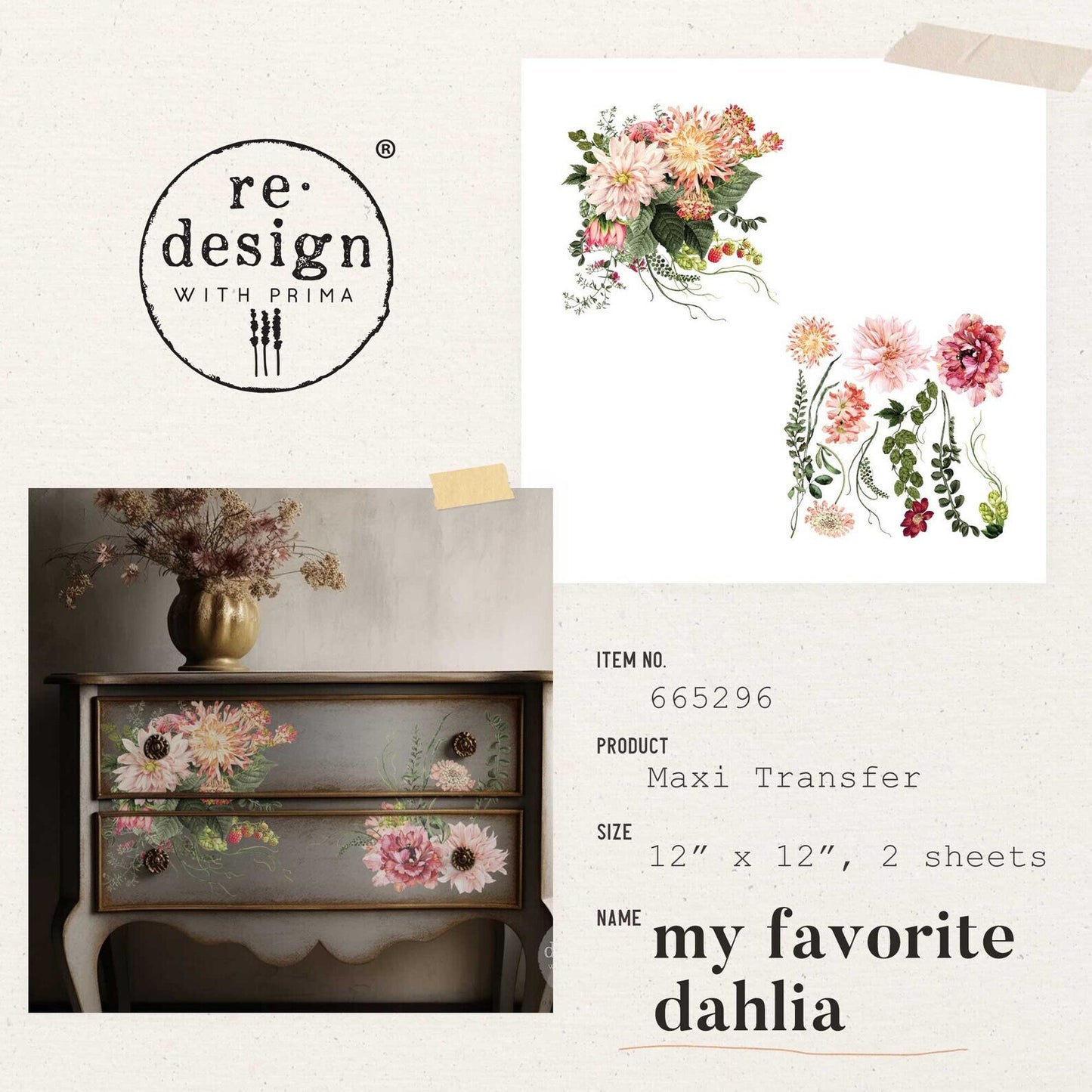 Maxi Decor Transfer® - My Favorite Dahlia  | 12” x 12” | Redesign with Prima