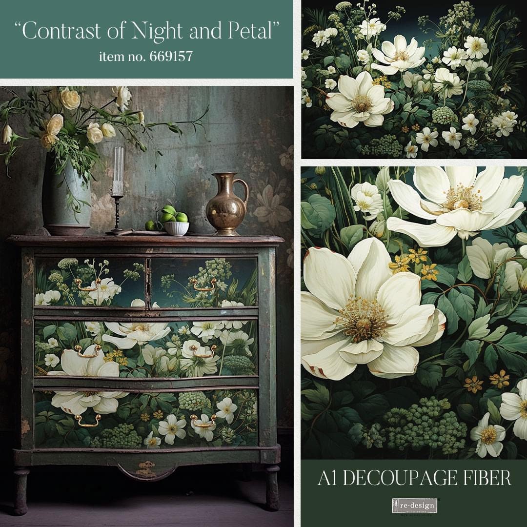 A1 Decoupage Fiber - Contrast of Night and Petal | 1 sheet, 23.4”x33.1”| Redesign with Prima