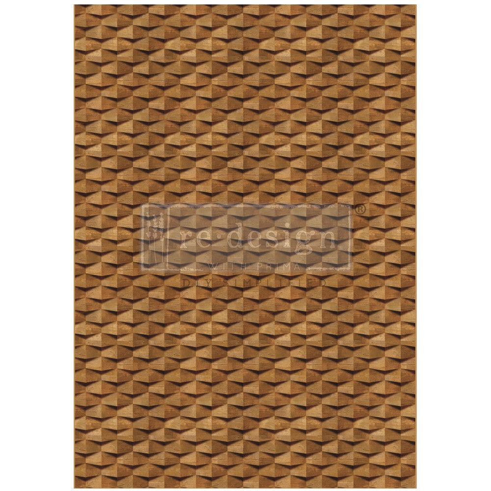 A1 Decoupage Fiber - Wood Cubism | 1 sheet, 23.4” x 33.1” | Redesign with Prima