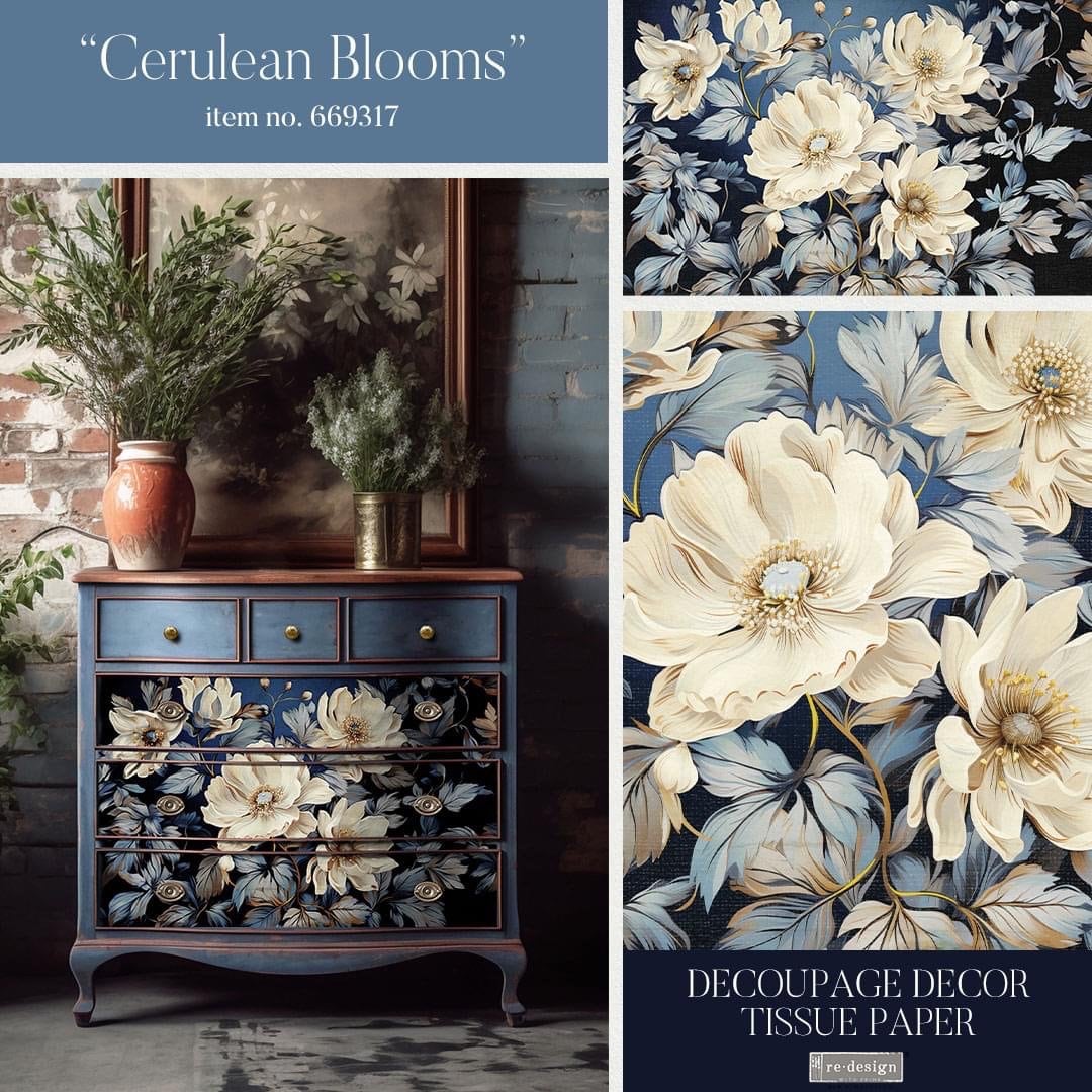 Decoupage Tissue Paper - Cerulean Blooms I | 1 pc, 19.5”x30” | Redesign with Prima