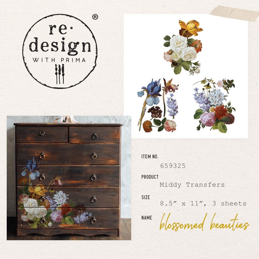 Middy Decor Transfers® - Blossomed Beauties | 3 sheets, 8.5”x11” | Redesign with Prima