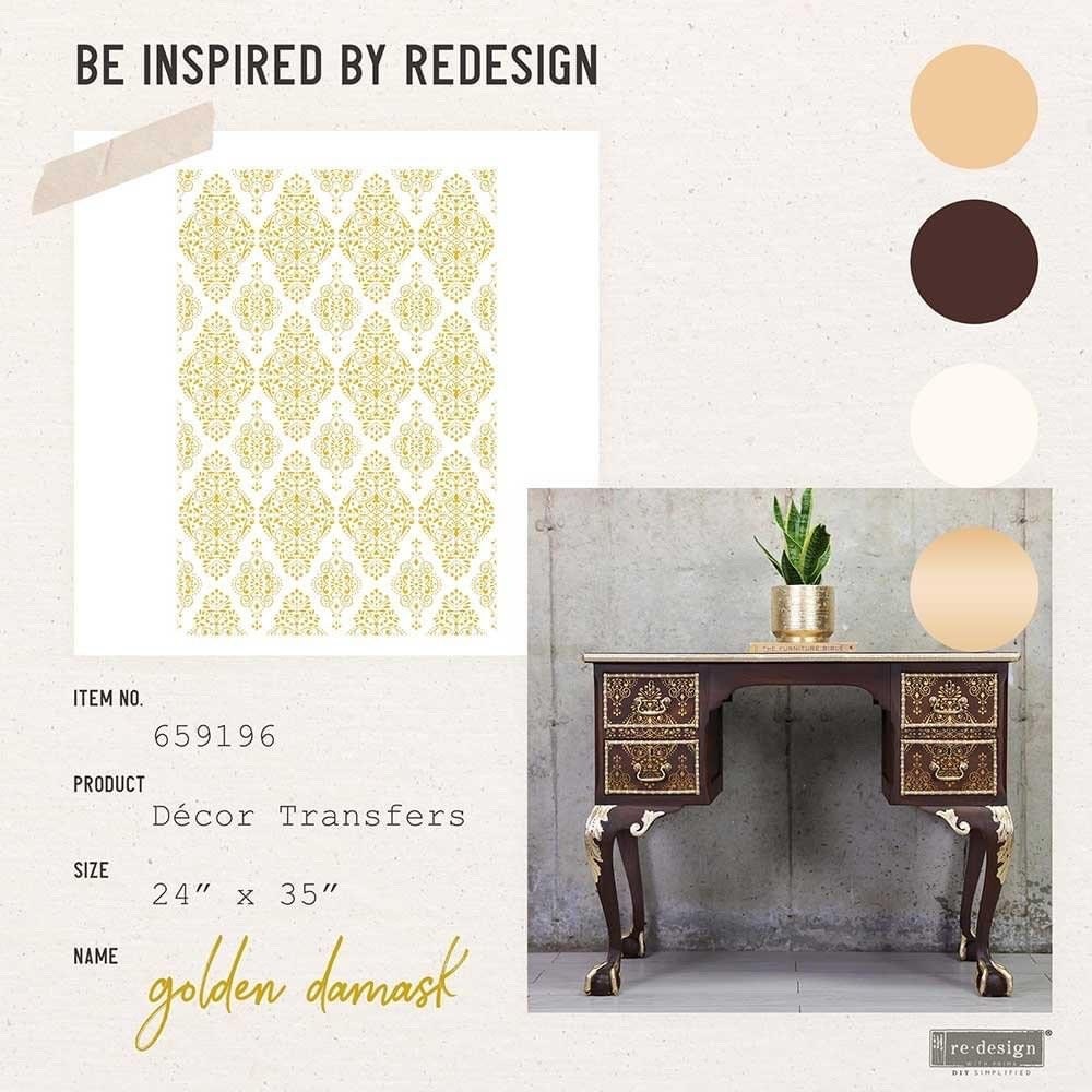Large Decor Transfers® - Golden Damask | Kacha | 24”x35" | Redesign with Prima