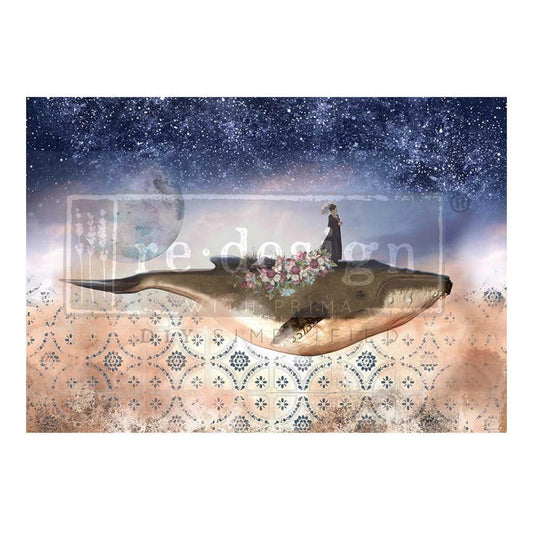 A1 Decoupage Fiber - Whale in Cosmos | 23.4”x33.1” | Redesign with Prima