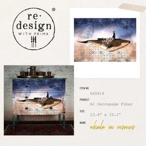 A1 Decoupage Fiber - Whale in Cosmos | 23.4”x33.1” | Redesign with Prima