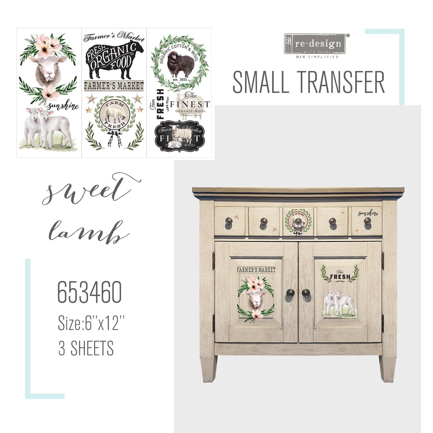 Mini Decor Transfers® - Sweet Lamb | 6"x12"-3 sheets | Redesign with Prima