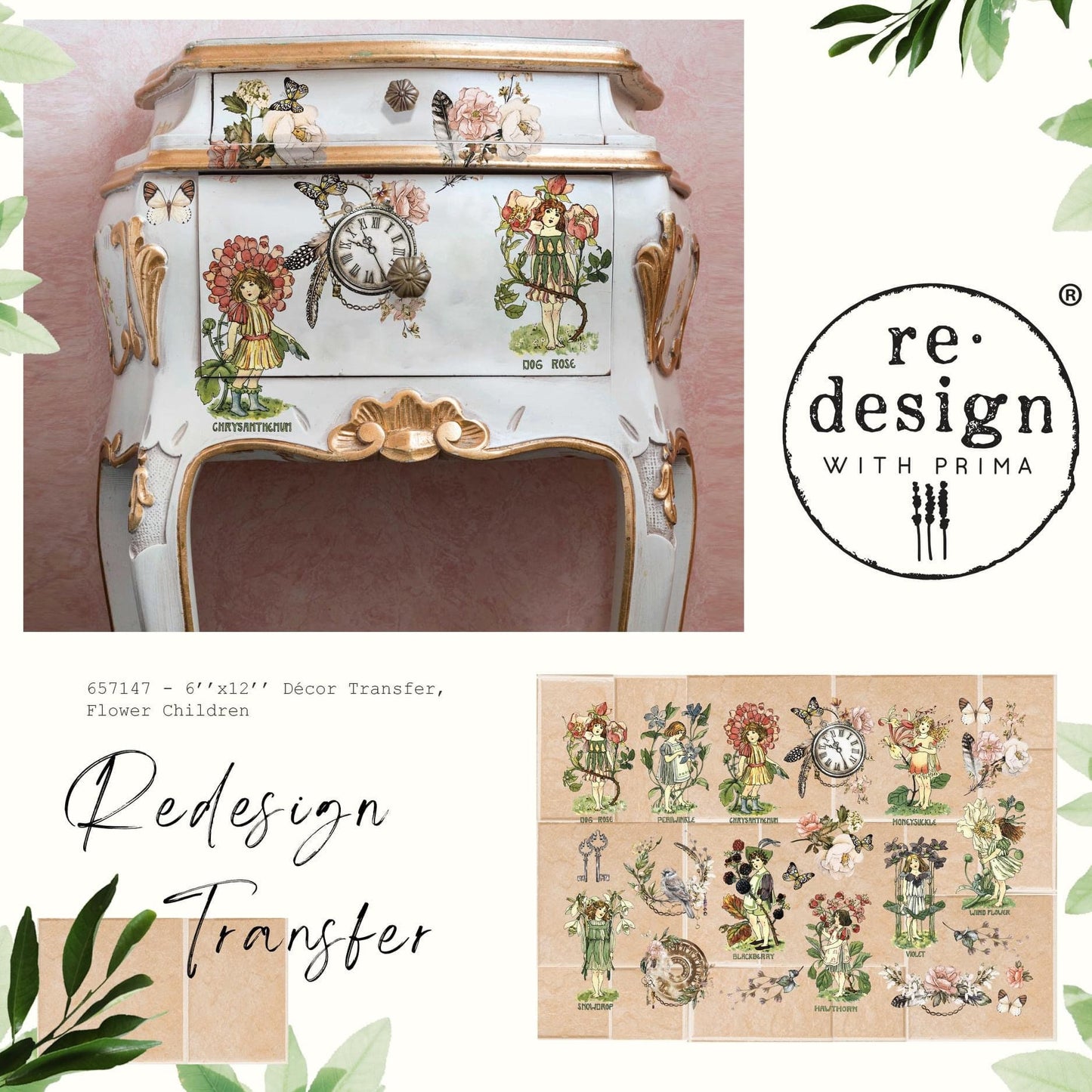 Mini Decor Transfers® - Flower Children | 6"x12"-3 sheets | Redesign with Prima