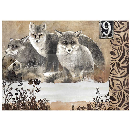 A1 Decoupage Fiber - Calm Foxes | 1 sheet, 23.4”x33.1” | Redesign with Prima