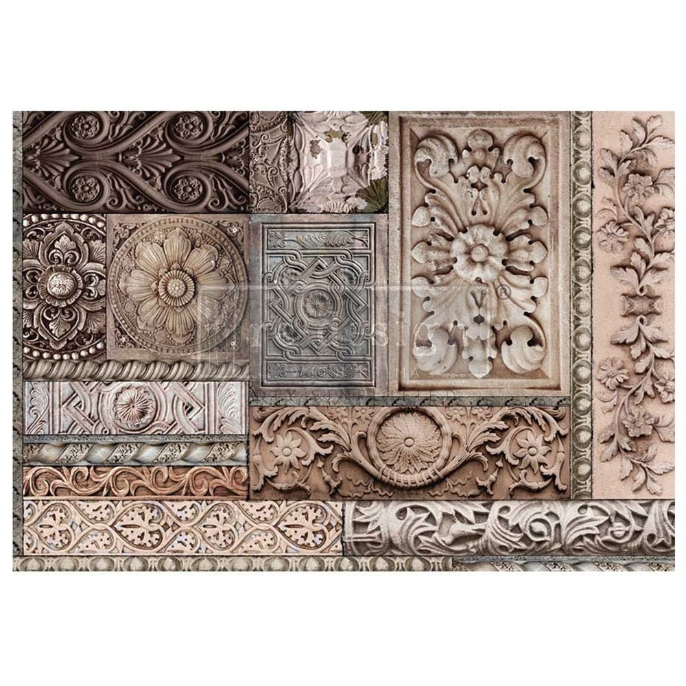A1 Decoupage Fiber - Carved Stonework |1 sheet, 23.4” x 33.1” | Redesign with Prima