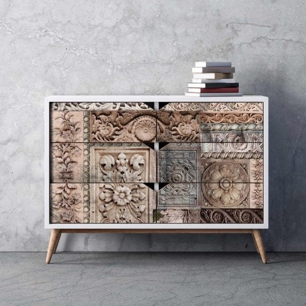 A1 Decoupage Fiber - Carved Stonework |1 sheet, 23.4” x 33.1” | Redesign with Prima
