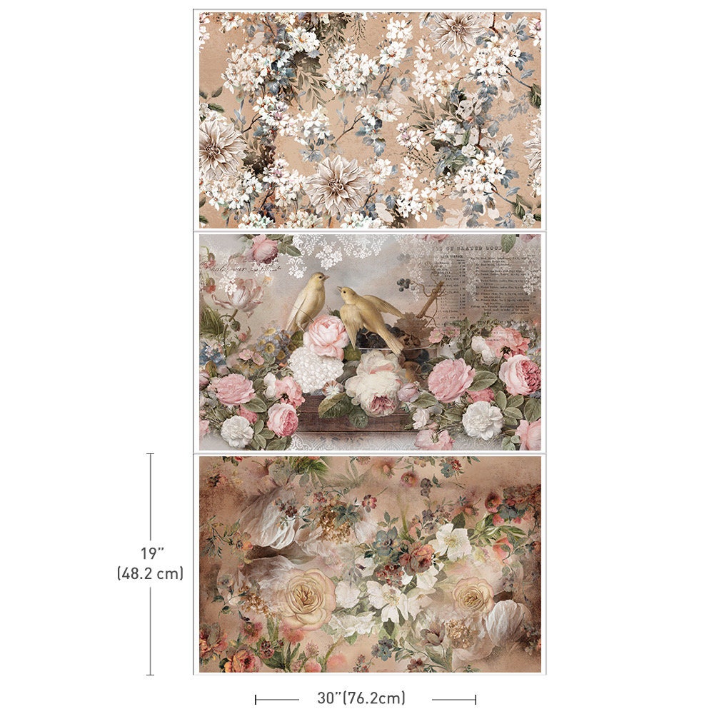 Decoupage Tissue Paper Pack - Romance in Bloom | 3 sheets, 19.5”x 30” each | Redesign with Prima