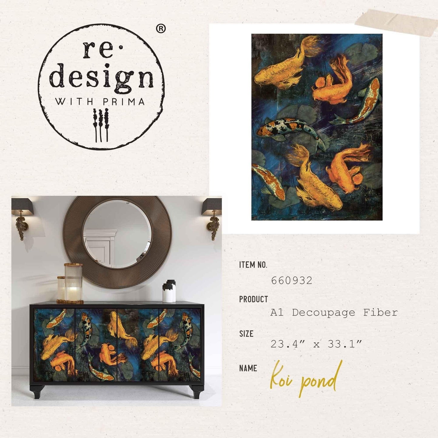 A1 Decoupage Fiber - Koi Pond | 1 sheet, 23.4” x 33.1” | Redesign with Prima