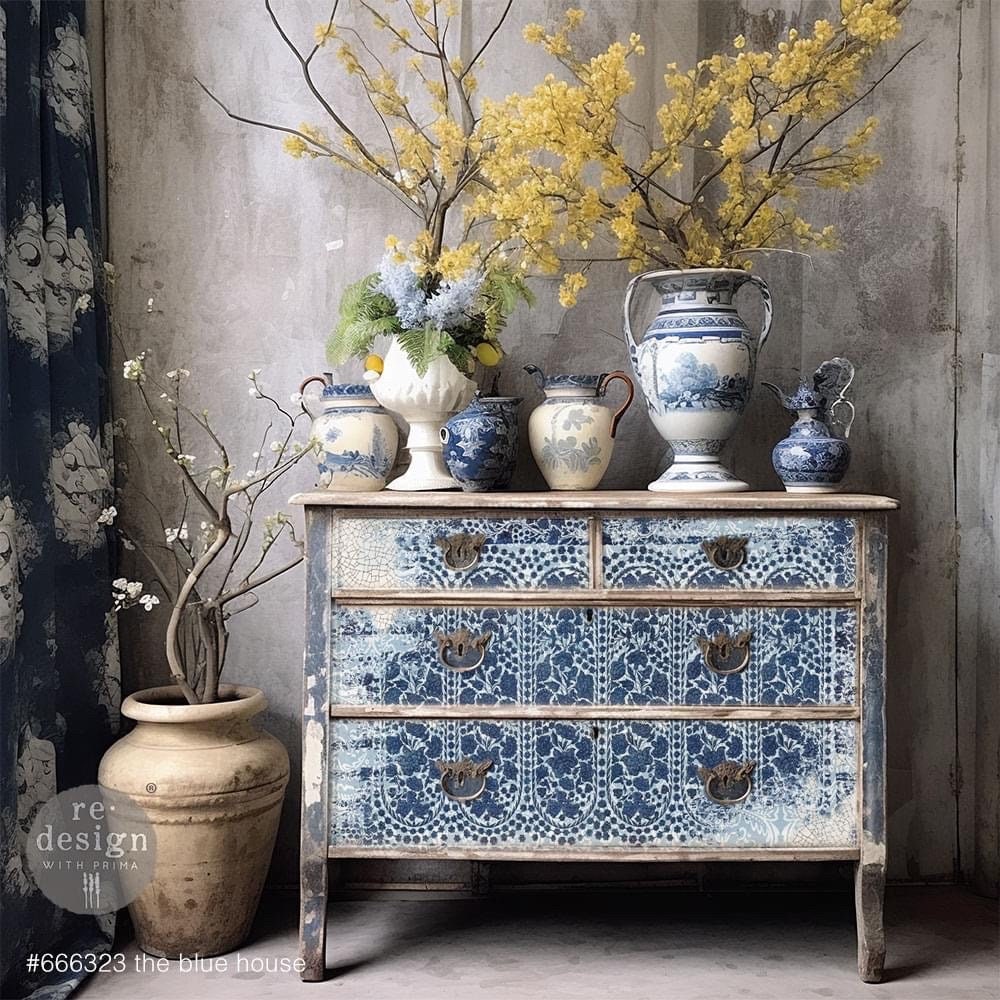 A1 Decoupage Fiber - The Blue House | 1 pc, 23.4” x 33.1” | Redesign with Prima
