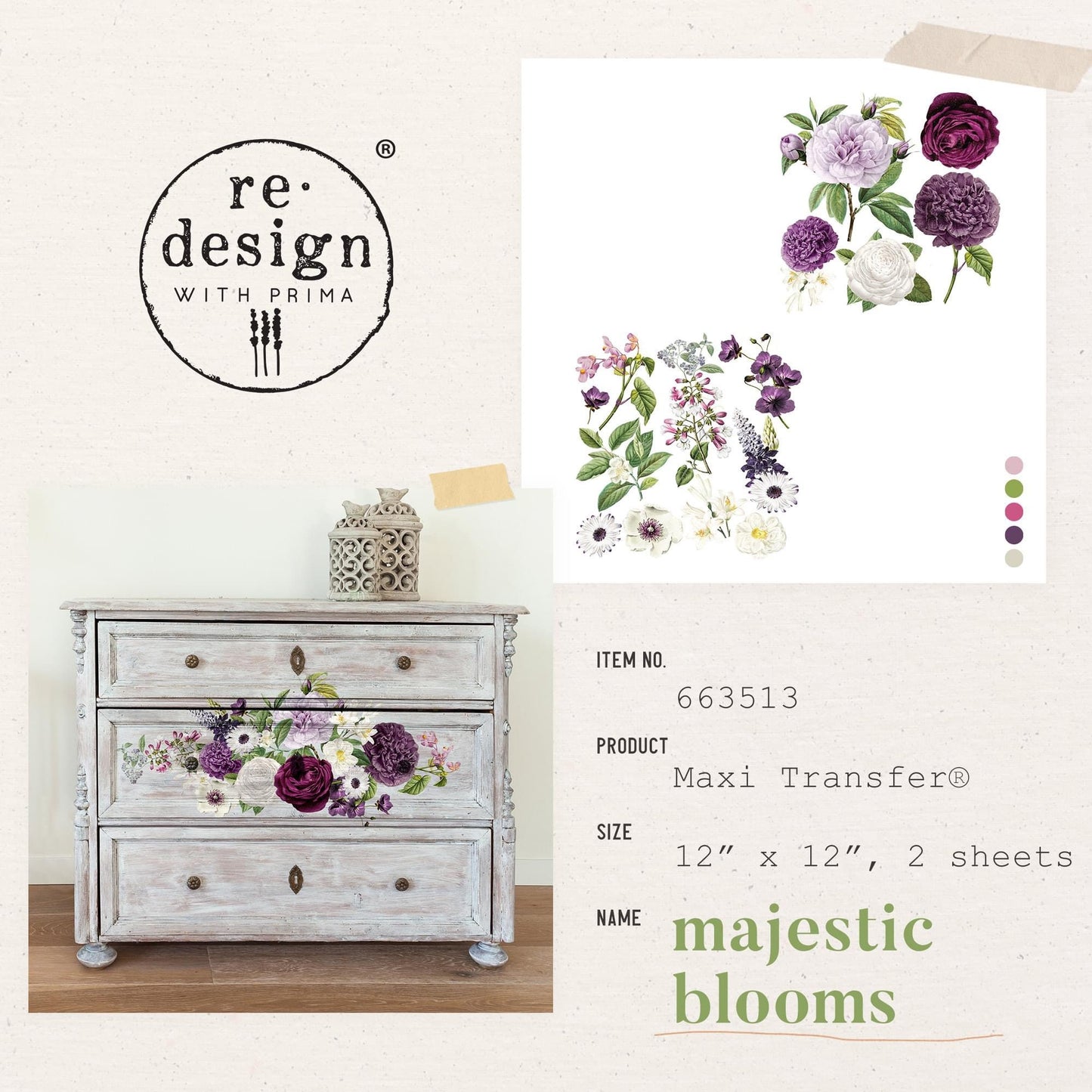 Maxi Decor Transfer® - Majestic Blooms | 12”x12” | Redesign with Prima