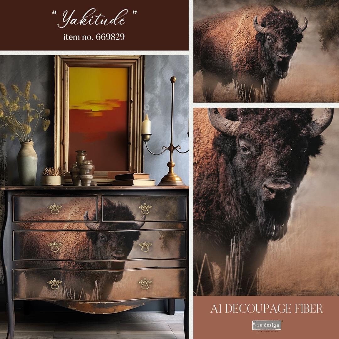 A1 Decoupage Fiber - Yakitude | 1 pc, 23.4” x 33.1” | Buffalo | Redesign with Prima