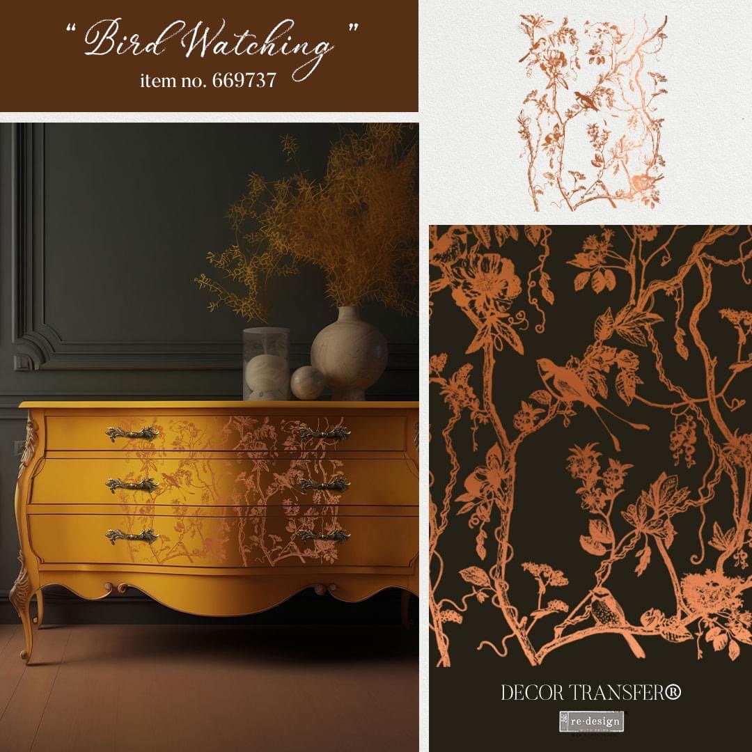 Large Decor Transfers® - Bird Watching | Copper Foil | Kacha | 18”x24” | Redesign with Prima