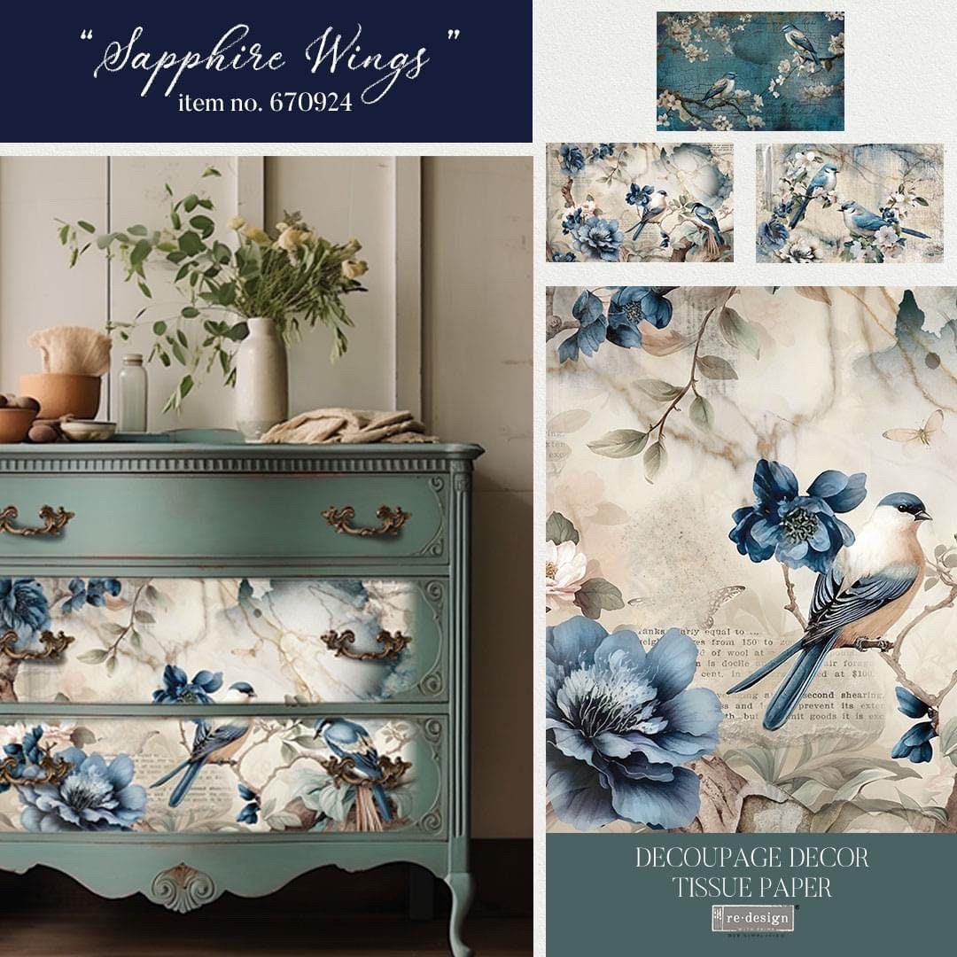 Decoupage Tissue Paper Pack - Sapphire Wings | 3 sheets, 19.5”x 30” | Redesign with Prima