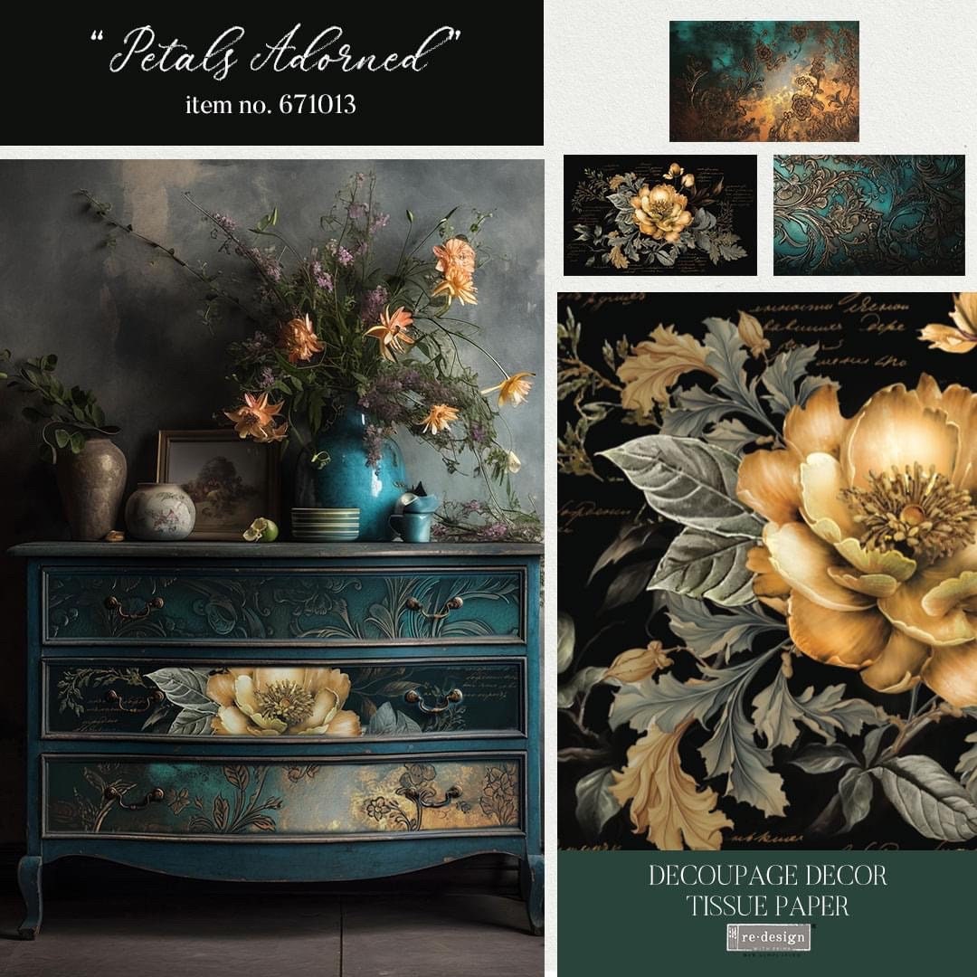 Decoupage Tissue Paper Pack - Petals Adorned | 3 sheets, 19.5”x 30” each | Redesign with Prima