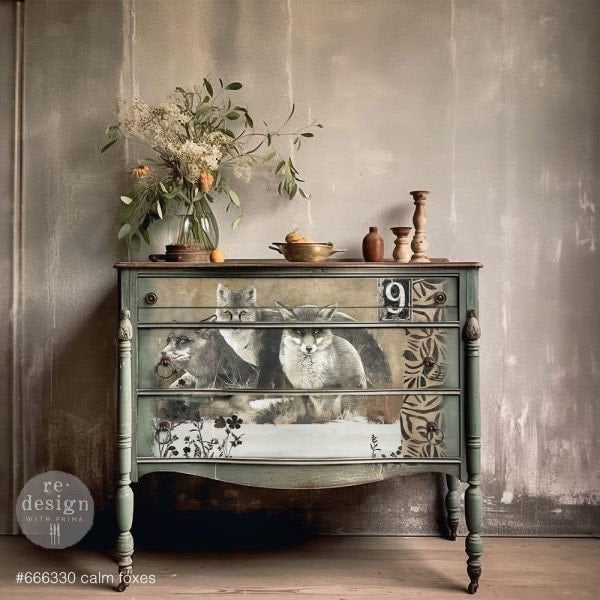 A1 Decoupage Fiber - Calm Foxes | 1 sheet, 23.4”x33.1” | Redesign with Prima