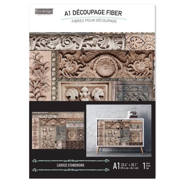 A1 Decoupage Fiber - Carved Stonework |1 sheet, 23.4” x 33.1” | Redesign with Prima