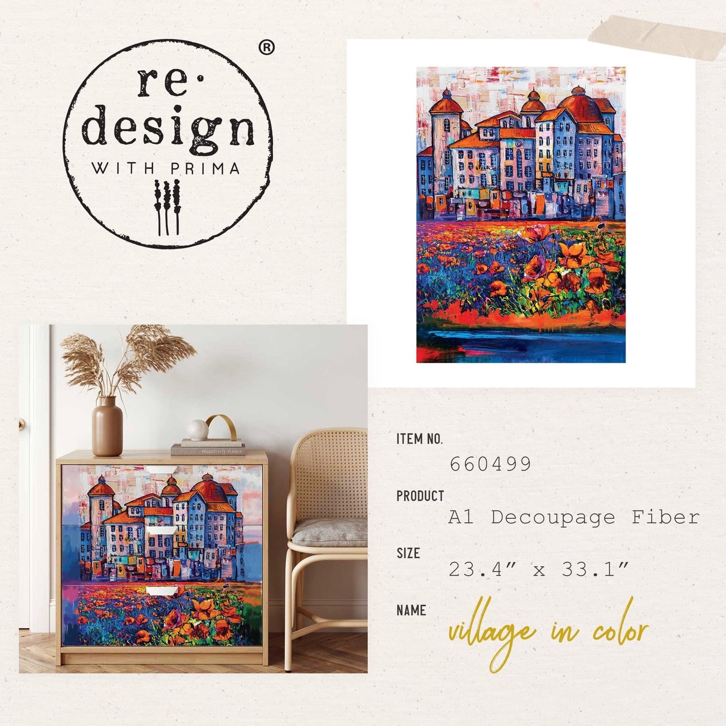 A1 Decoupage Fiber - Village in Color | 1 pc, 23.4” x 33.1” | Redesign with Prima