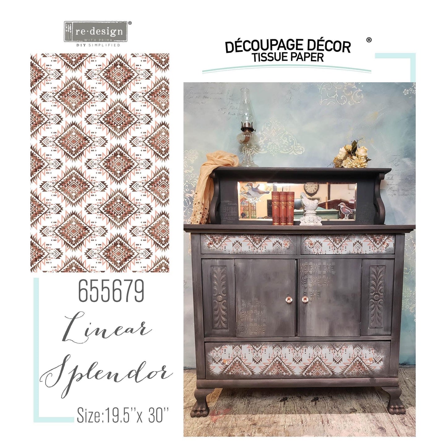 Decoupage Tissue Paper - Linear Splendor | 19.5x30” | Redesign with Prima