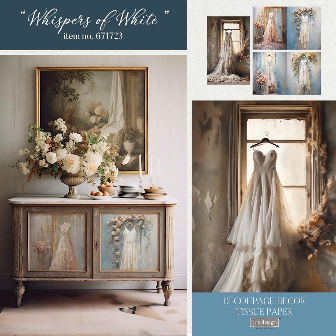 Decoupage Tissue Paper Pack - Whispers of White | 19.5”x 30” | Redesign with Prima