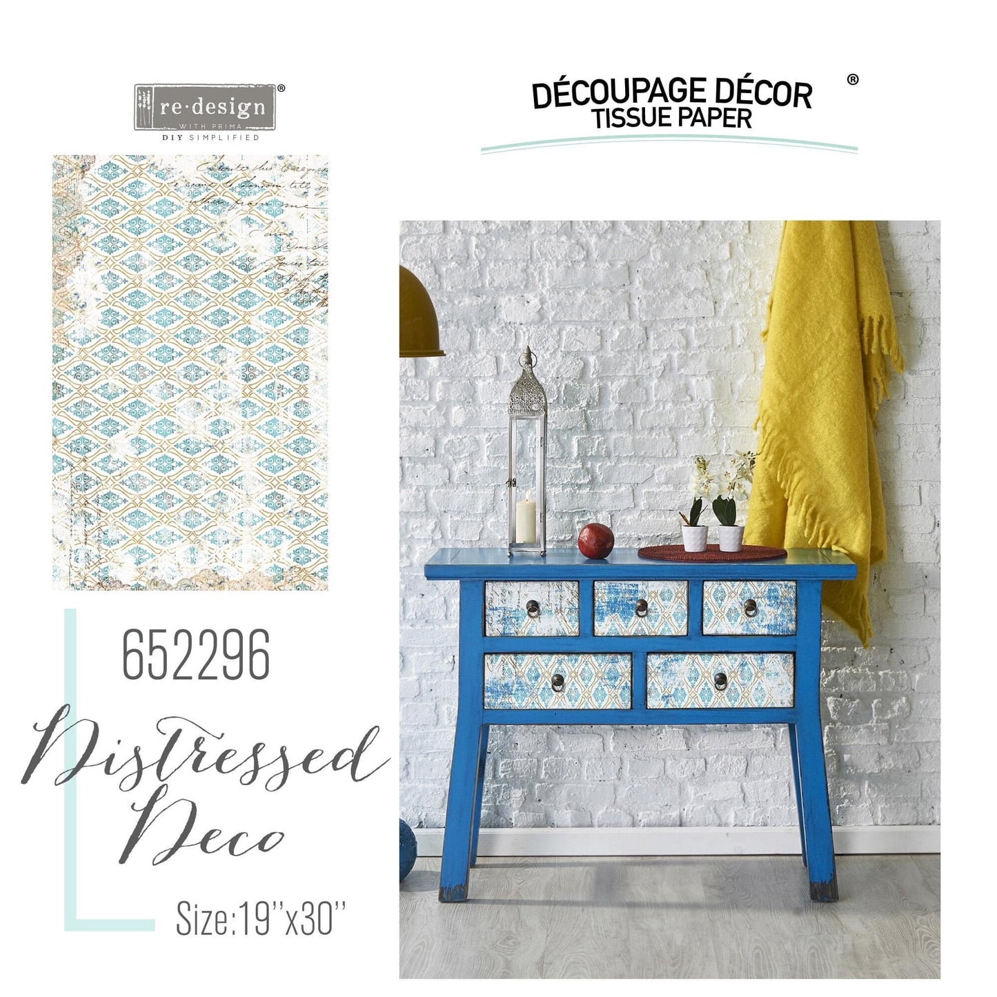 Decoupage Tissue Paper - Distressed Deco | 19.5x30” | Redesign with Prima