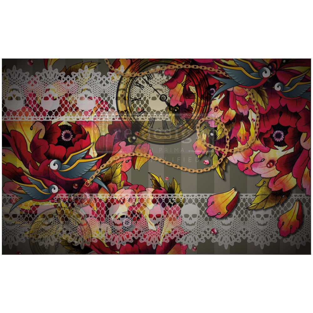 Decoupage Tissue Paper - Ink and Lace  | 19.5”x30” | Redesign with Prima