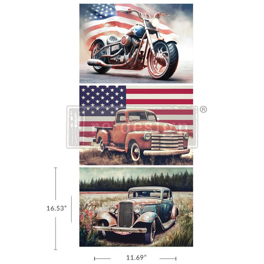 A3 Decoupage Fiber - All American | 3 sheets, 11.7” x 16.5” | Americana decor | Redesign with Prima