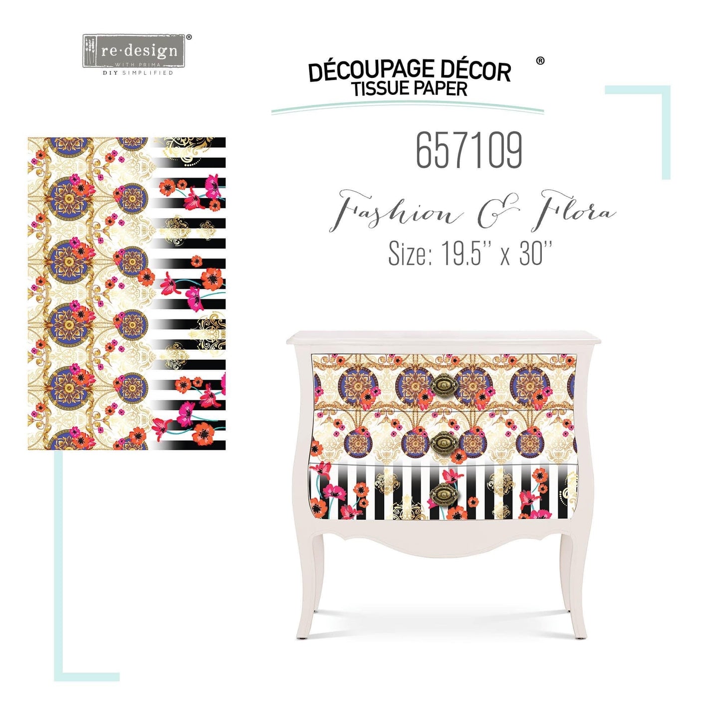 Decoupage Tissue Paper - Fashion and Flora | 19.5x30” | Redesign with Prima