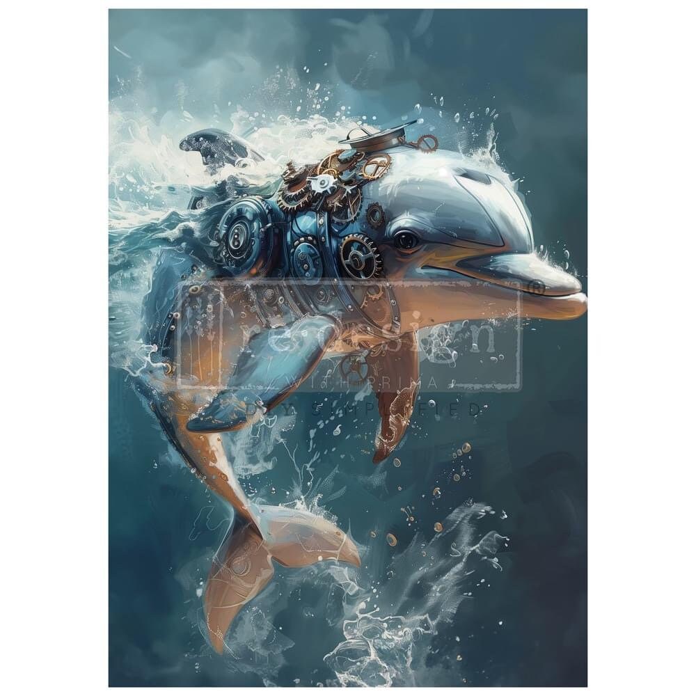 A1 Decoupage Fiber - Gearfin | 23.4”x33.1” | Steampunk | Redesign with Prima