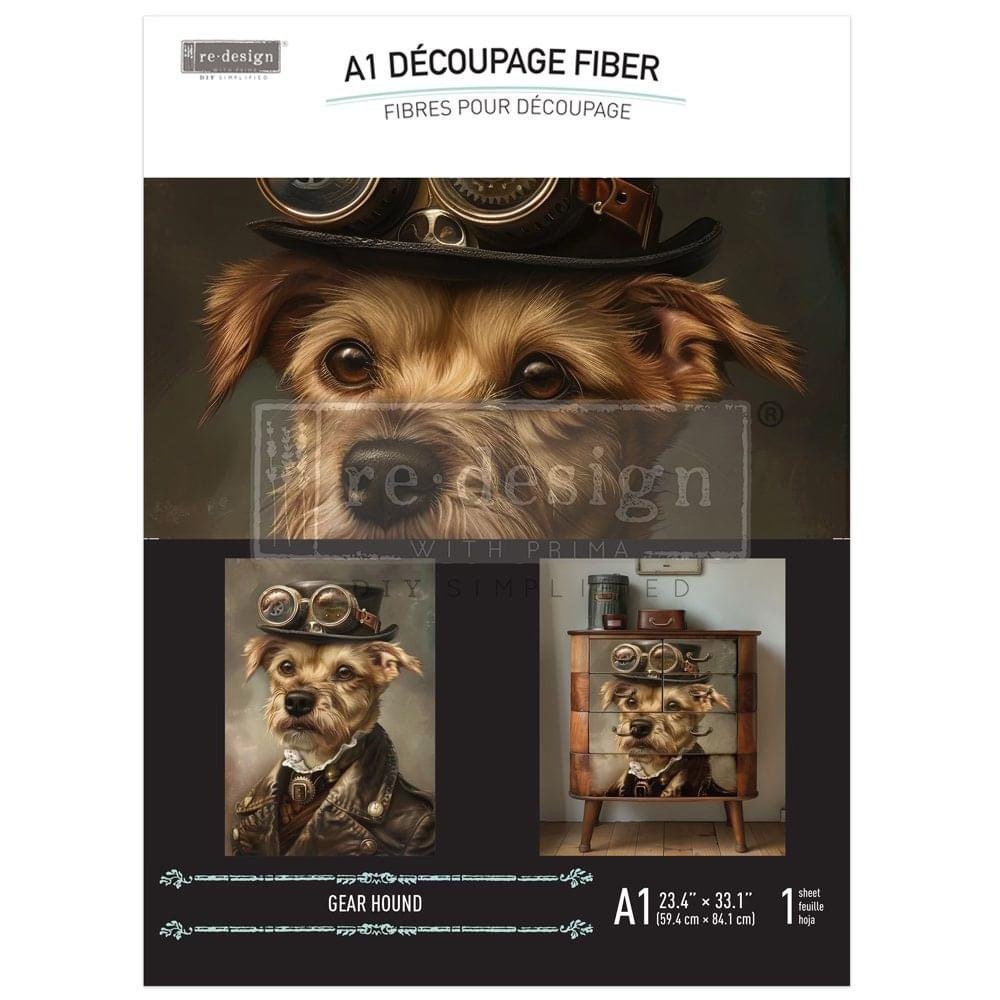 A1 Decoupage Fiber - Gearhound | Steampunk | 23.4 x 33.1” | Redesign with Prima