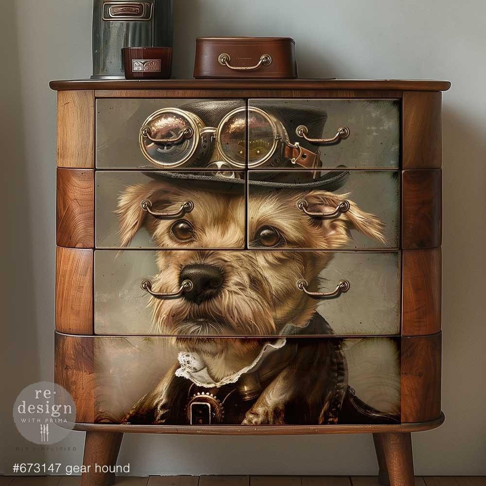 A1 Decoupage Fiber - Gearhound | Steampunk | 23.4 x 33.1” | Redesign with Prima
